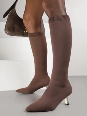 Brązowe Kozaki Vices na Obcasie Kaczuszce z Elastyczną Cholewką Asenella