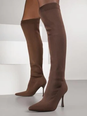 Brązowe Kozaki Vices na Szpilce ze Skarpetową Cholewką Nuira