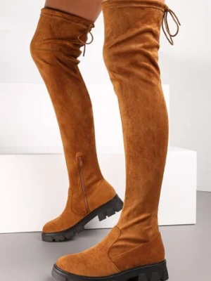 Brązowe Kozaki z Dopasowaną Cholewką za Kolano Cilki