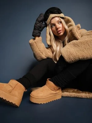 Brązowe Krótkie Śniegowce na Platformie Elenith