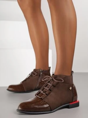 Brązowe Lakierowane Botki Vices z Tłoczeniem Ozvila