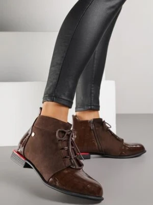 Brązowe Lakierowane Botki Vices z Tłoczeniem Ozvila