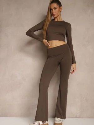 Brązowe Legginsy Dzwony High Waist Orruvana