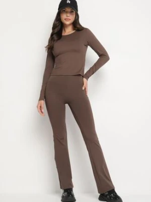 Brązowe Legginsy Typu Dzwony z Wysokim Stanem Orralise yu & me