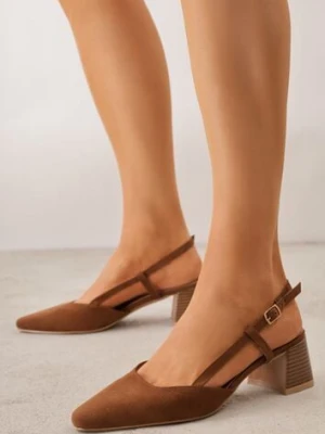 Brązowe Letnie Czółenka VICES w Stylu Slingback na Słupku Synossia