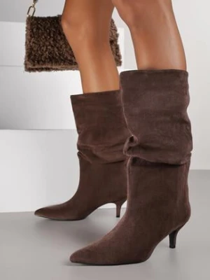 Brązowe Marszczone Botki na Obcasie Typu Kaczuszka Nalonia marquiiz