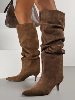 Brązowe Marszczone Kozaki na Obcasie Typu Kaczuszka Alevitte marquiiz