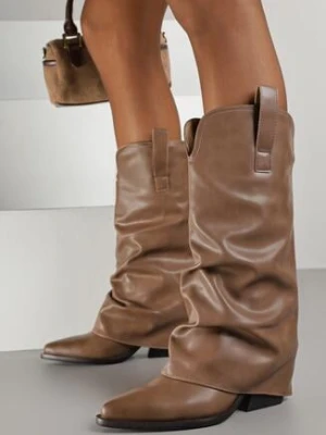 Brązowe Marszczone Kozaki Typu Kowbojki na Stożkowym Obcasie z Wywiniętą Cholewką Esvela ballada