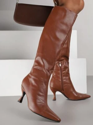 Brązowe Marszczone Kozaki Vices na Obcasie Typu Kaczuszka Miomadia