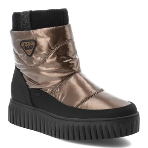 Brązowe Metaliczne Śniegowce Marco Tozzi Modne Obuwie Damskie
