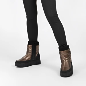 Brązowe Metaliczne Śniegowce Marco Tozzi Modne Obuwie Damskie