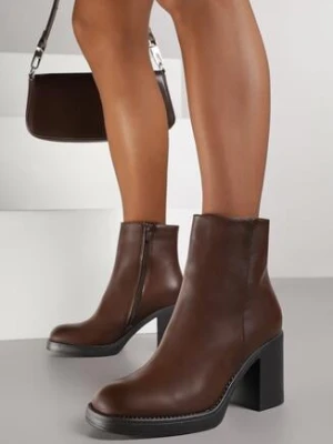 Brązowe Minimalistyczne Botki do Kostki na Słupkowym Obcasie Esmeliana ballada