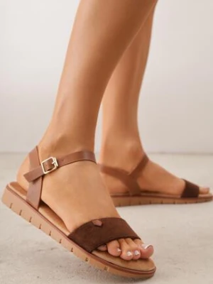 Brązowe Minimalistyczne Sandały VICES na Płaskiej Podeszwie z Bieżnikiem Tailisha