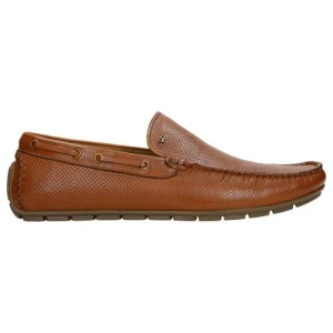 Brązowe ażurowe mokasyny męskie ze skóry licowej 10047-53 Wojas