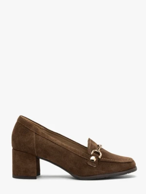 Brązowe mokasyny na słupku z łańcuszkiem Ryłko