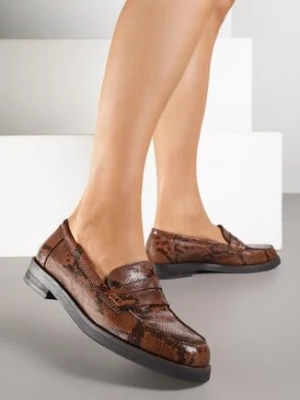 Brązowe Mokasyny Ozdobione Wężowym Wzorem Zaroma super mode