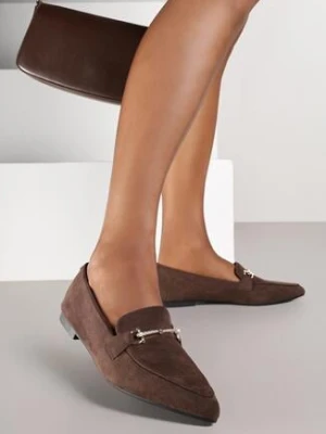 Brązowe Mokasyny Vices z Noskiem w Szpic i Metaliczną Aplikacją Rilemise