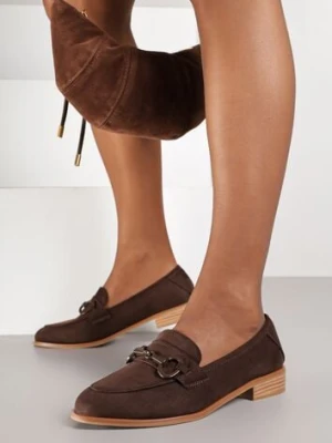 Brązowe Mokasyny Vices z Wkładką ze Skóry Naturalnej Zdobione Łańcuszkiem Delariona