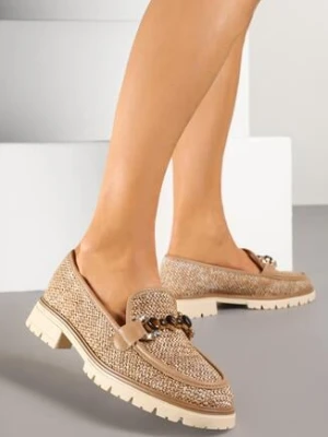 Brązowe Mokasyny z Plecioną Cholewką Koralikami i Metaliczną Ozdobą Varvia seastar