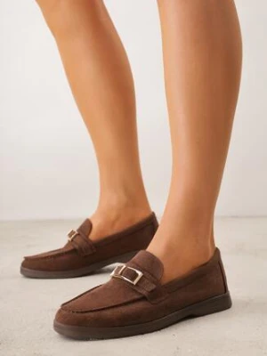 Brązowe Mokasyny z Prostokątną Metaliczną Ozdobą Aeleorane joalice paris