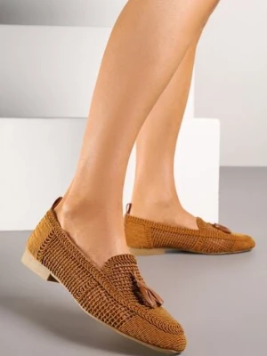 Brązowe Mokasyny z Siateczki z Frędzlami Adenda fashion belle