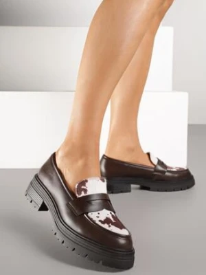 Brązowe Mokasyny ze Skórzaną Wkładką i Zdobieniem w Krowie Łaty Tulomea super mode