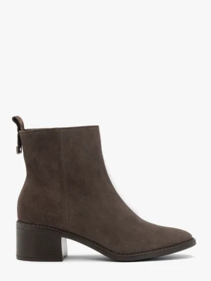 Brązowe ocieplane botki ze skóry welurowej Ryłko