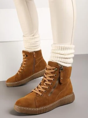 Brązowe Ocieplane Traperki w Sportowym Stylu Olytasia