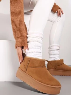 Brązowe Ocieplone Śniegowce Wsuwane na Platformie Meralyn