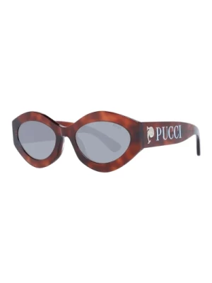 Brązowe Okrągłe Plastikowe Okulary Przeciwsłoneczne z Szarymi Soczewkami Emilio Pucci