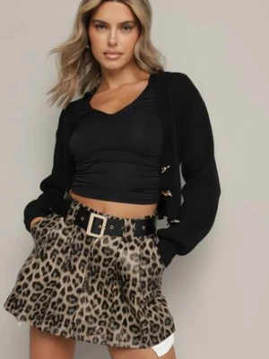 Brązowe Panterkowe Spódnico-Szorty z Imitacji Skóry z Wysokim Stanem i Paskiem Allexia elsa.m by may