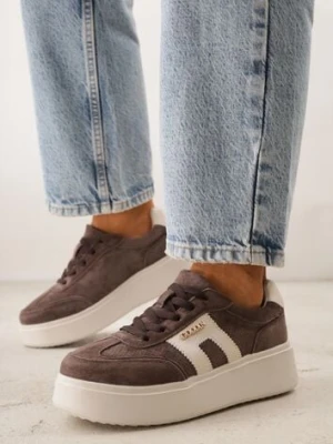 Zdjęcie produktu Brązowe Perforowane Sneakersy Chunky ze Skóry Naturalnej na Platformie Silvanatea goodin