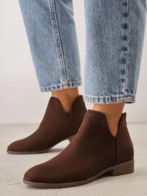 Brązowe Płaskie Botki VICES z Ozdobnymi Wycięciami po Bokach i Suwakiem z Tyłu Isirelin