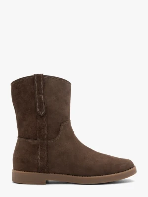 Brązowe płaskie botki ze skóry welurowej Ryłko