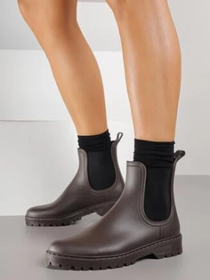 Brązowe Płaskie Kalosze w Stylu Sztybletów Irinelle