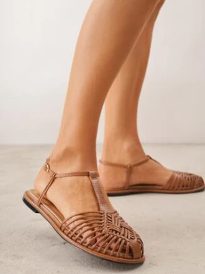 Brązowe Płaskie Sandały VICES z Paskiem w Kształcie T i Zakrytym Noskiem Ciradyl