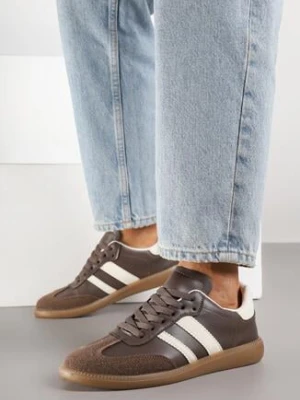 Brązowe Płaskie Sneakersy Ozdobione Paskami Glaria gowin