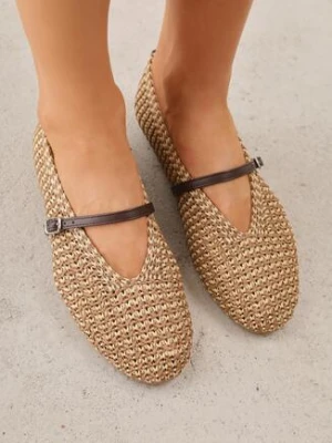 Brązowe Plecione Balerinki w Stylu Boho z Paskiem z Klamerką Eviliria ideal