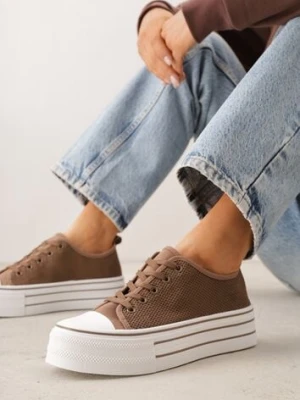 Brązowe Ażurowe Trampki na Platformie Irivana ballada