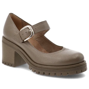 Półbuty damskie Armodo, na klocku skórzane zapinane sprzączką i z okrągłym noskiem, brązowe, 20166-V-Fango-Zl