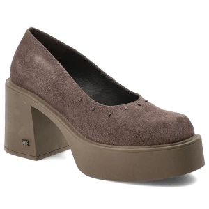 Brązowe Półbuty Karino Eleganckie Obuwie Damskie Na Obcasie