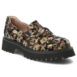 Brązowe Półbuty Laura Vita Eleganckie Wzorzyste Mokasyny Damskie