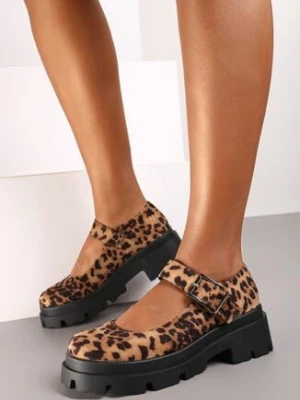 Brązowe Półbuty Mary Jane na Grubej Podeszwie Zapinane na Sprzączkę Navrina