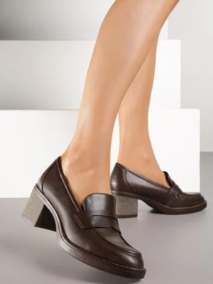 Brązowe Półbuty na Obcasie w Stylu Mokasynów ze Skórzaną Wkładką Tulandia super mode
