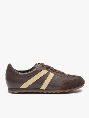 Brązowe półbuty sportowe z jasnożółtym paskiem Ryłko