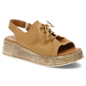 Brązowe Sandały Artiker Obuwie Damskie Na Koturnie