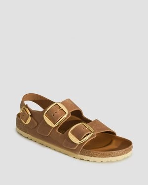 Brązowe Sandały Damskie Birkenstock Milano Big Buckle Oiled Leather Narrow