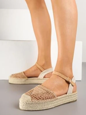 Ciemnobeżowe Sandały Espadryle na Grubej Podeszwie z Plecionką z Rafii Ilisona marquiiz