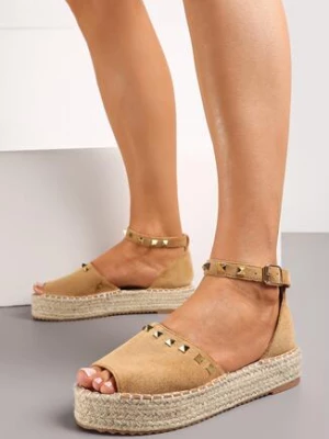 Brązowe Sandały Espadryle Peep Toe na Plecionej Platofrmie Ravellia