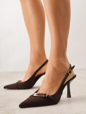 Brązowe Sandały na Klepsydrze z Noskiem w Szpic i Ozdobną Klamerką Vaeloelle